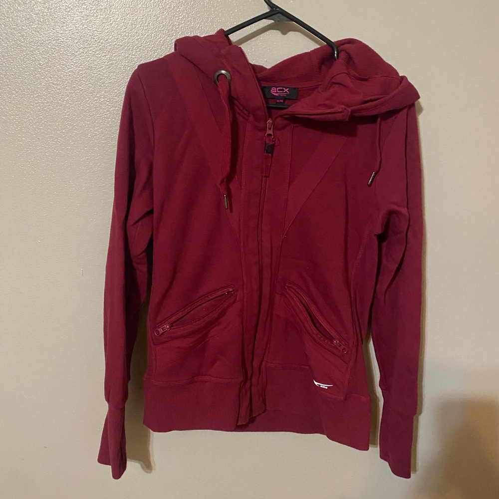 Red Sweater with Hood and Zipper